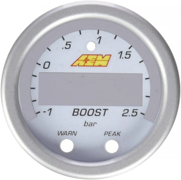 AEM X-Series Boost Pressure Gauge -30inHg-35psi / -1-25bar Accessory Kit Silver Bezel & White Faceplate AEM Electronics