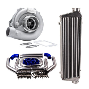 A/R 63 STAGE III T04E T3 T4 73 TURBINE Turbo W/Intercooler +Piping Pipe Kits