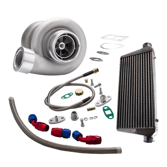 Turbocharger GT45 T4 V-Band A/R .66 1.05 + 600x300x76 Intercooler + Oil Line Kit