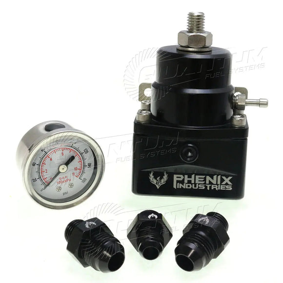 Phenix Industries Adjustable Carb Fuel Pressure Regulator w/ Gauge (Choose Fittings), F70206-3 QFS