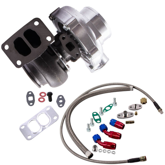 Universal T70 Turbo Turbocharger T3 .82 A/R + Oil Drain Return FEED Line Kit TCD